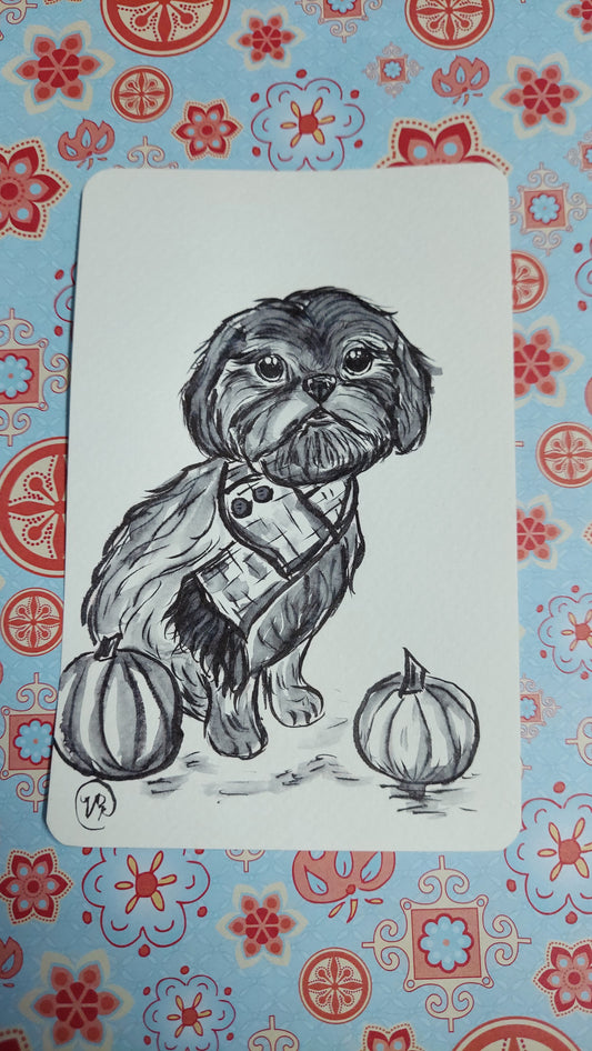 Shih Tzu Mini Ink Drawing