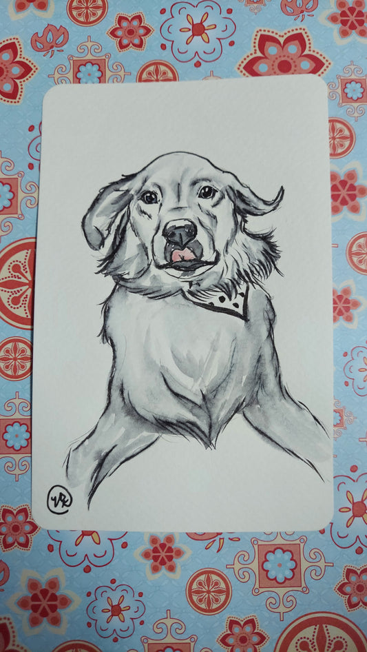 Golden Retriever Mini Ink Drawing