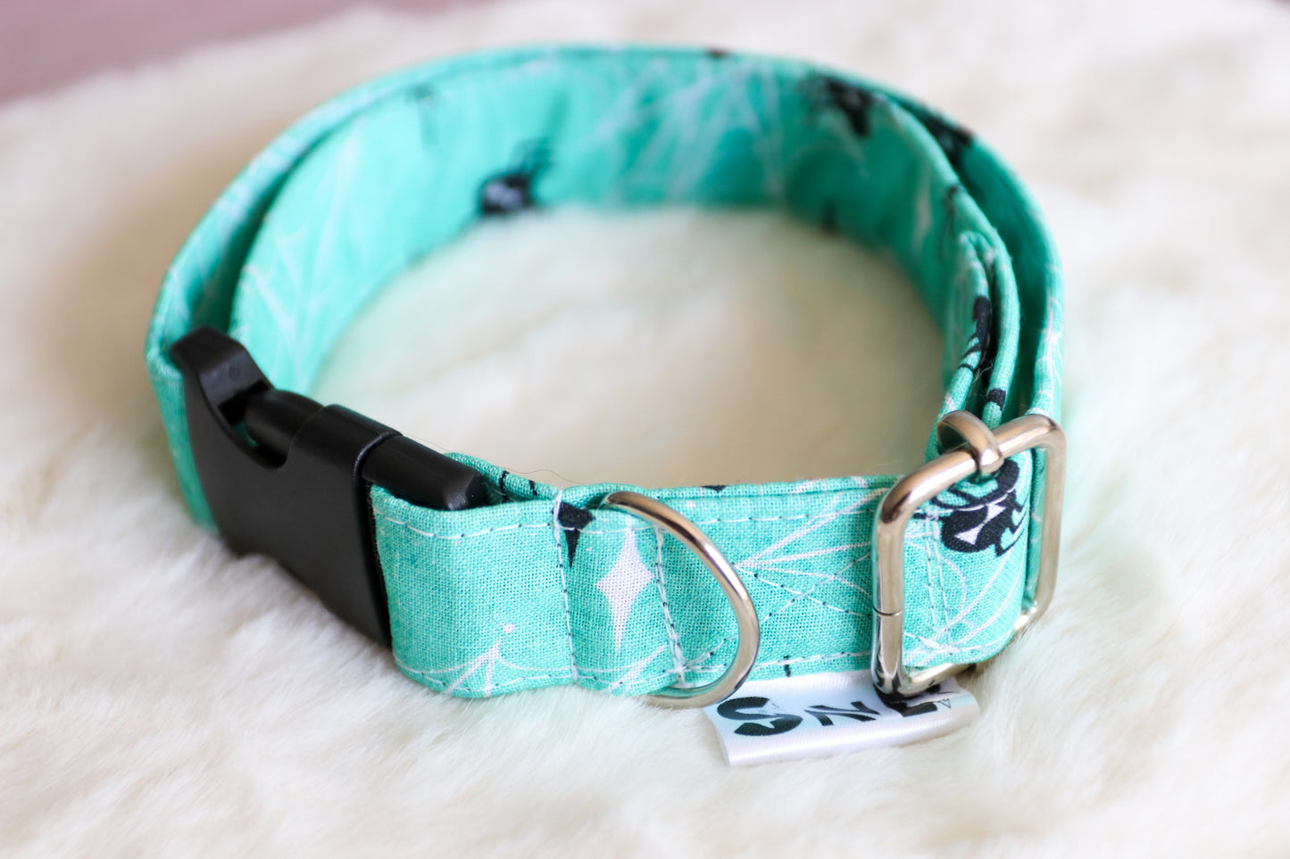 Teal Creepy Crawlies Dog Collar