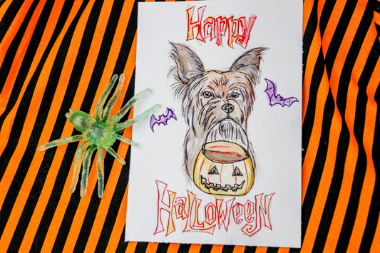 Mini Yorkie Halloween Watercolor Painting