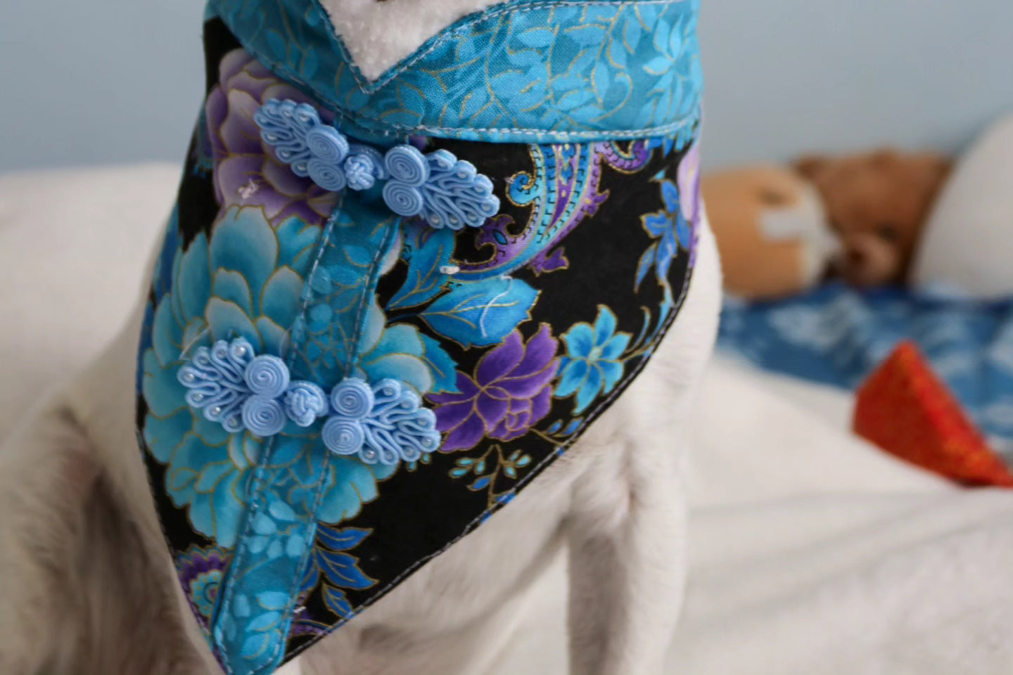 Blue Floral Ao Dai Dog Bandana