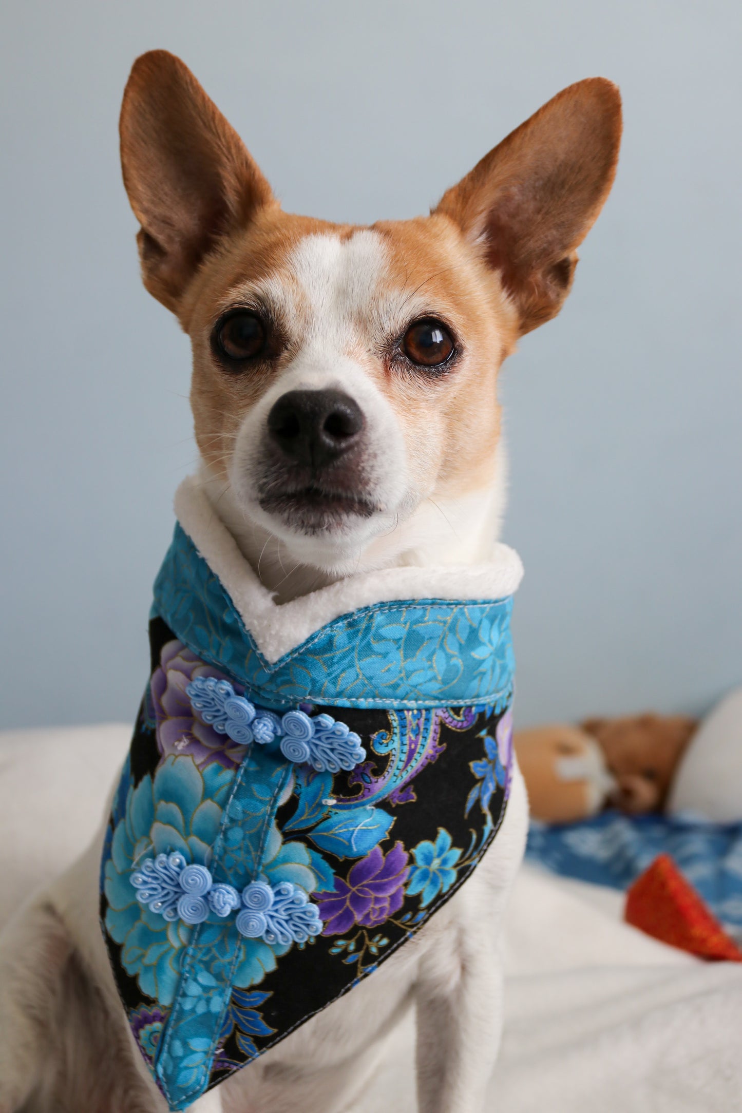 Blue Floral Ao Dai Dog Bandana