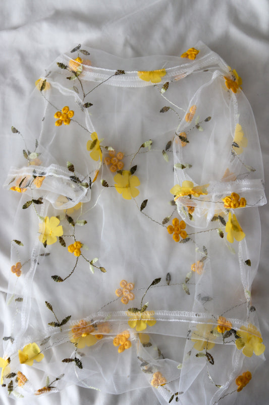 Sheer Yellow Floral Mesh Shirt