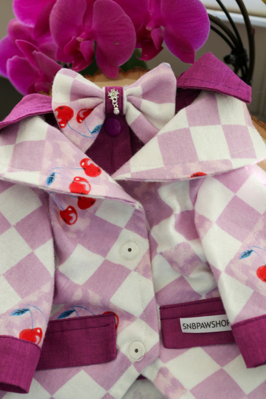 Cherry Checkers Tuxedo Dog Suit