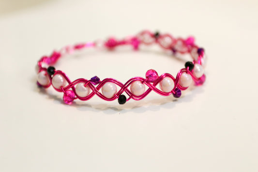 Fuchsia Wire Beaded Bracelet