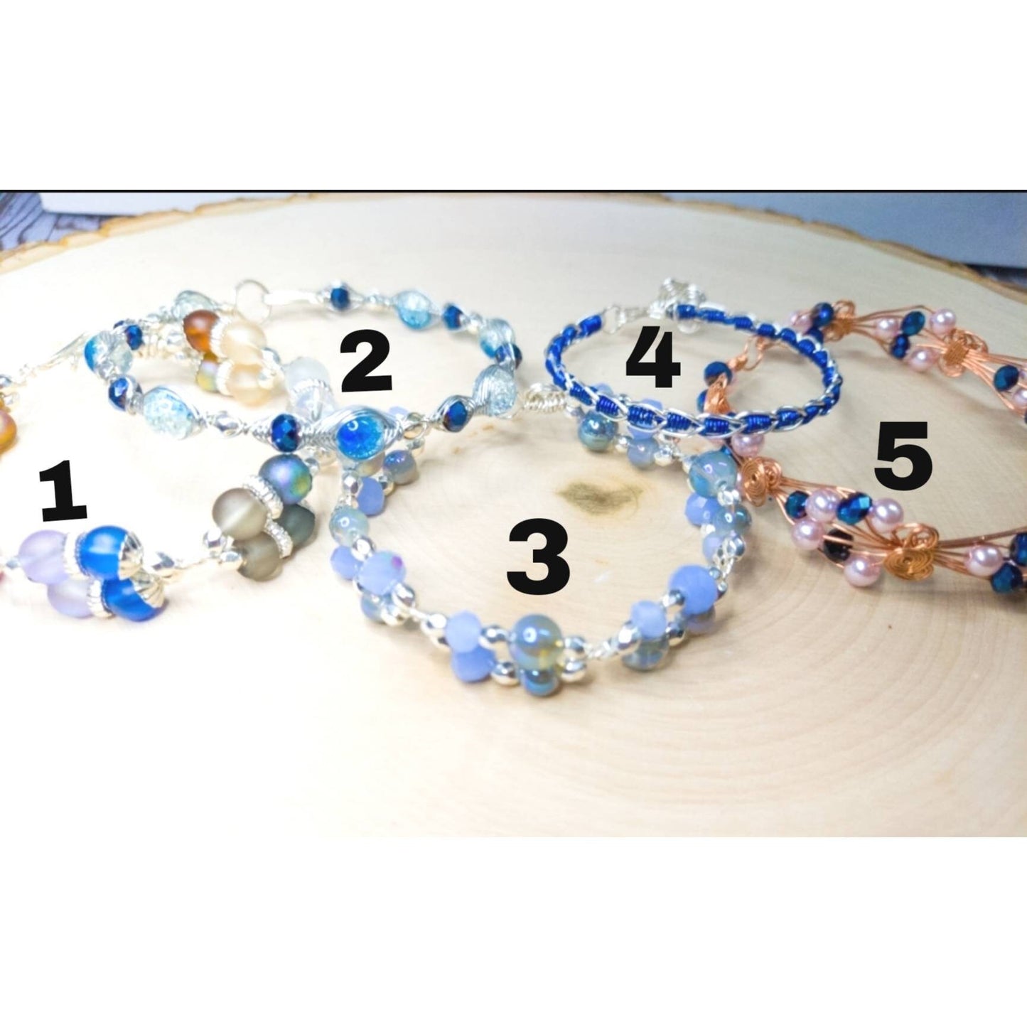 Blue Wire Beaded Bracelets