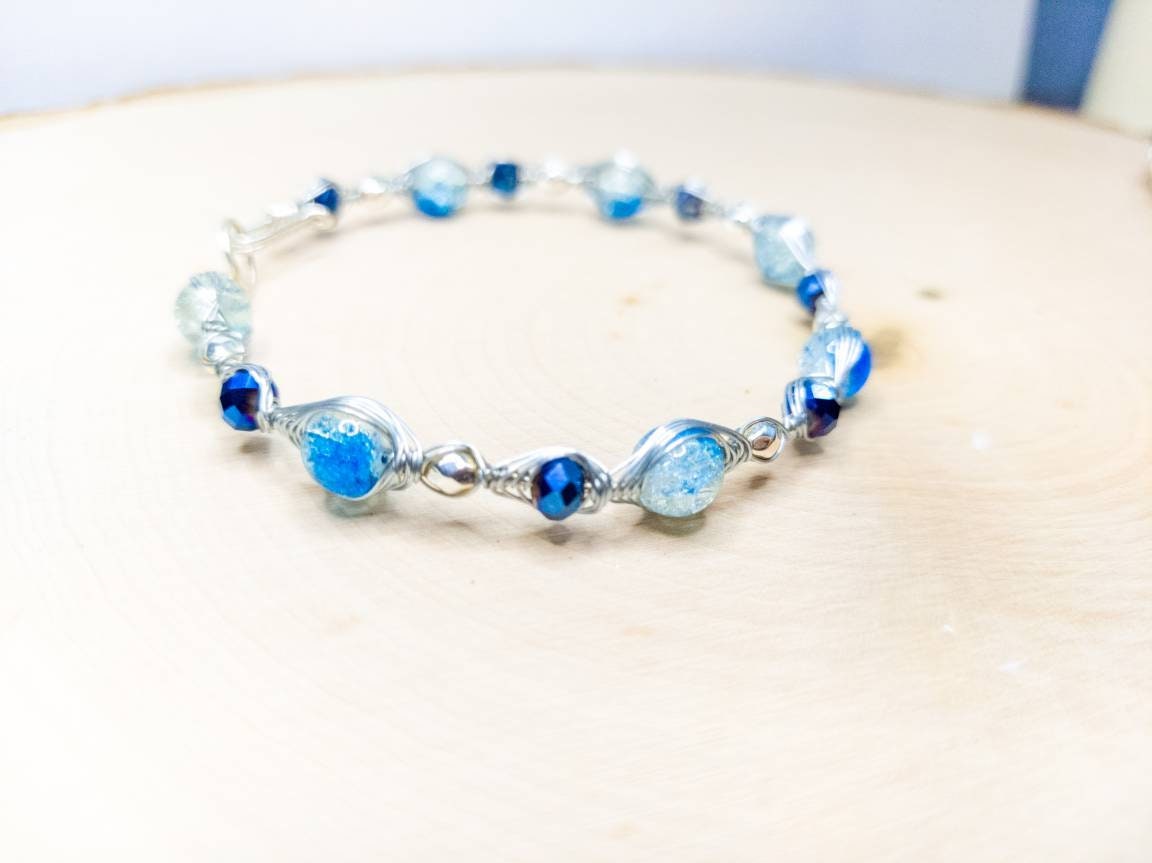 Blue Wire Beaded Bracelets