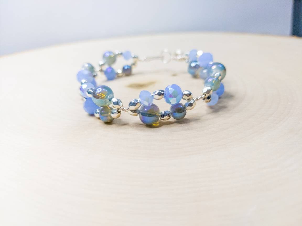 Blue Wire Beaded Bracelets