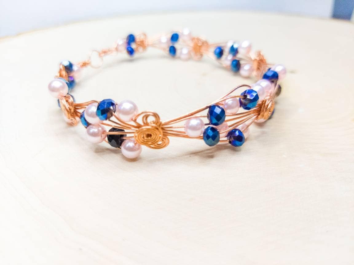 Blue Wire Beaded Bracelets